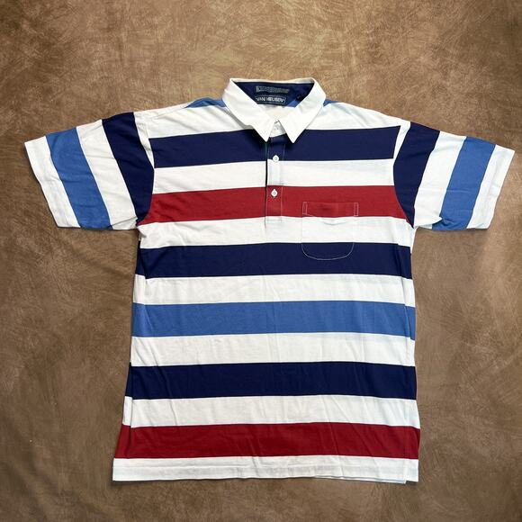 Van Heusen Vintage Striped Polo Shirt Red White Blue Short Sleeve Men's XL  90s - Picture 1 of 5